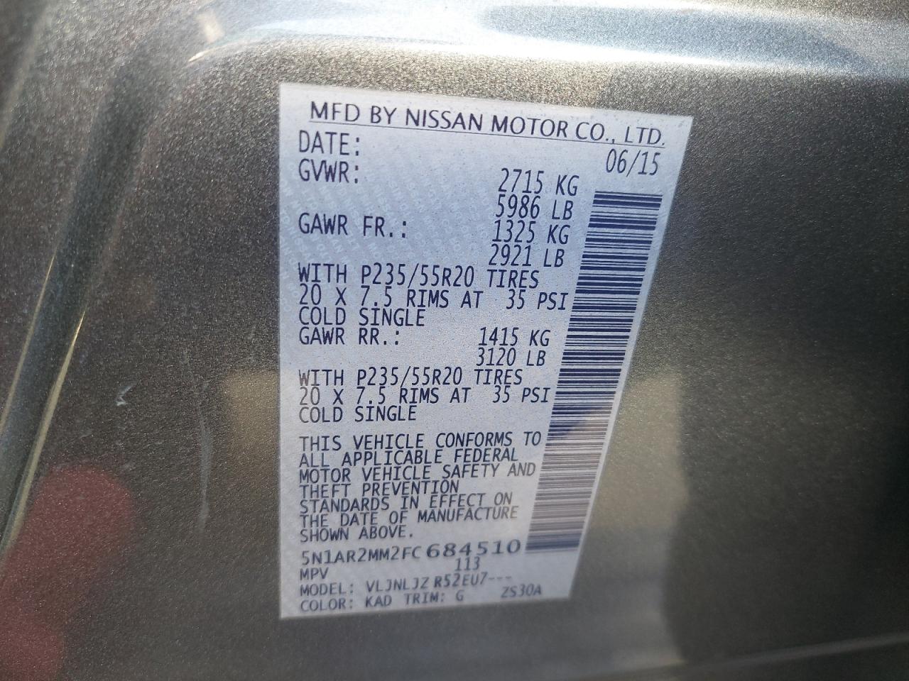 5N1AR2MM2FC684510 - 2015 NISSAN PATHFINDER - #44083855