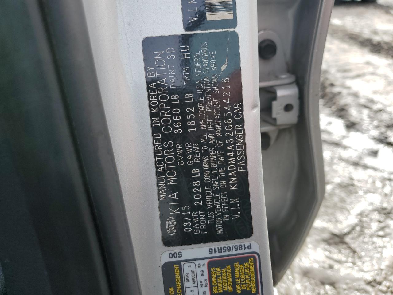 2016 Kia Rio Lx VIN: KNADM4A32G6544218 Lot: 43004345