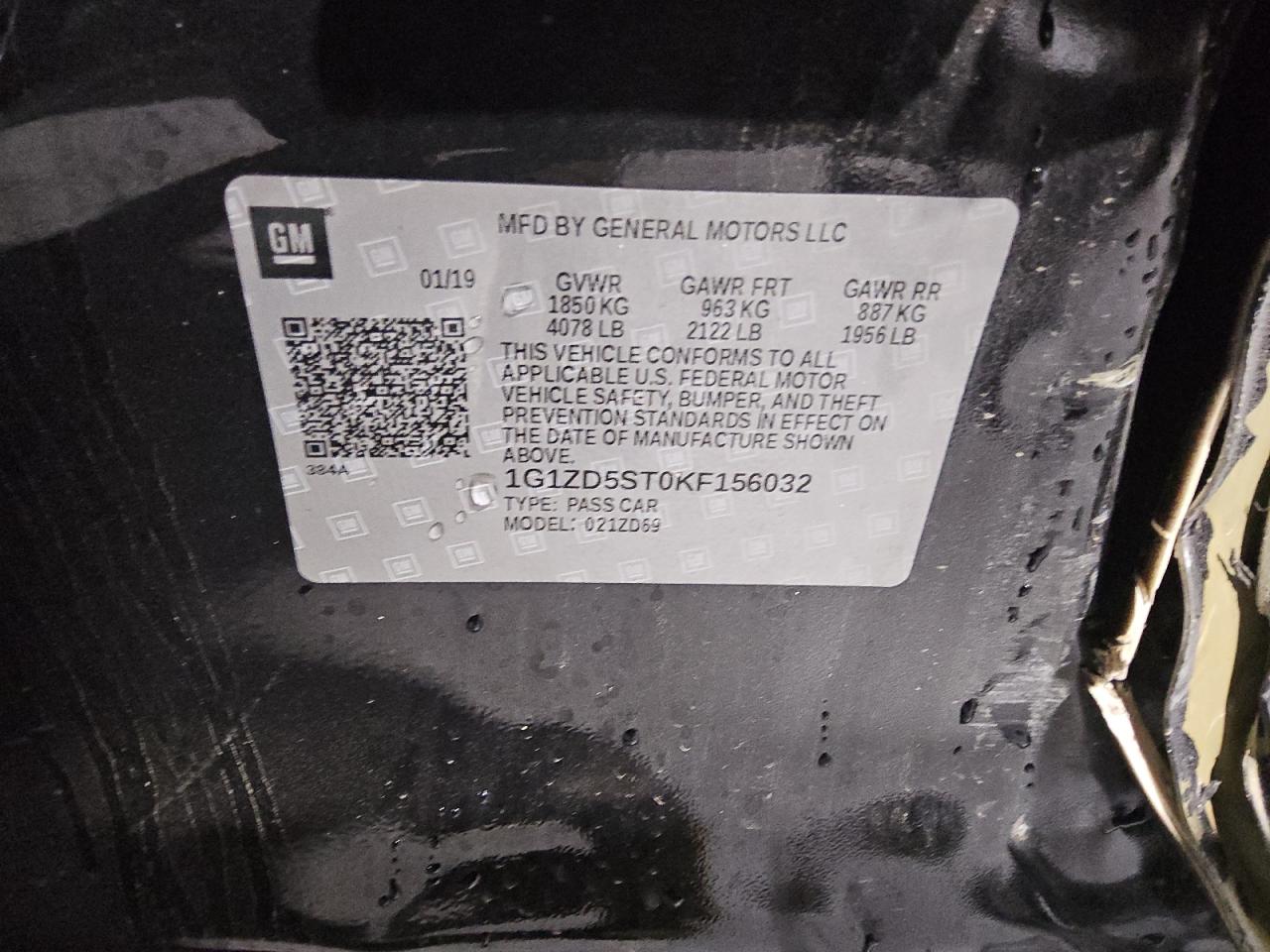 2019 Chevrolet Malibu Lt VIN: 1G1ZD5ST0KF156032 Lot: 63047495