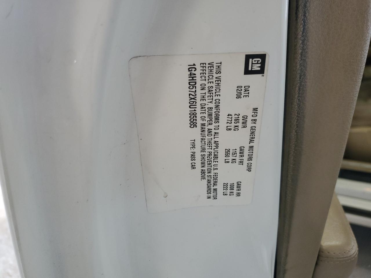 2006 Buick Lucerne Cxl VIN: 1G4HD572X6U185585 Lot: 45503305