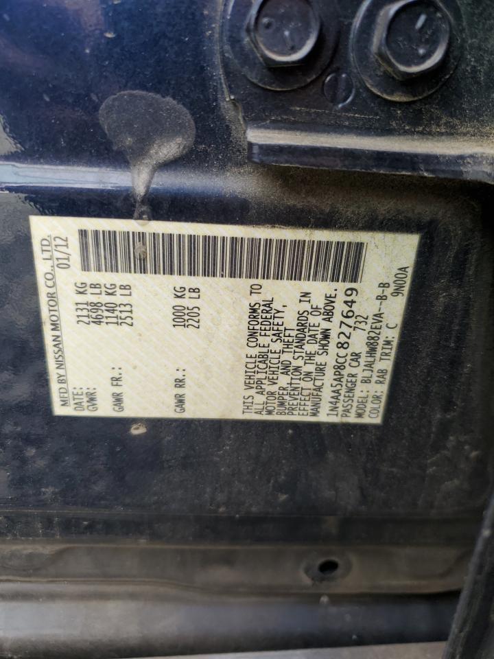 2012 Nissan Maxima S VIN: 1N4AA5AP8CC827649 Lot: 44764505