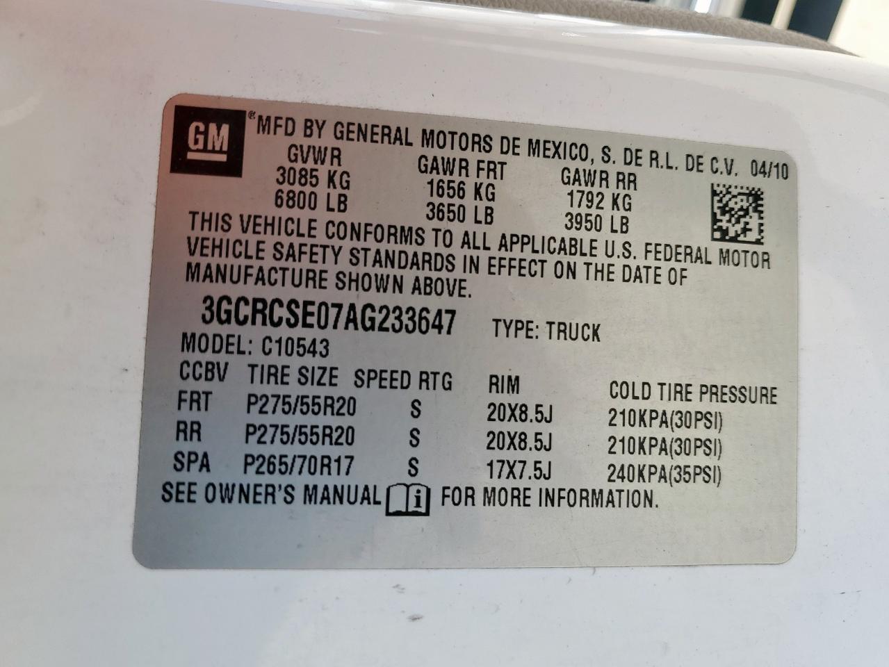 2010 Chevrolet Silverado C1500 Lt VIN: 3GCRCSE07AG233647 Lot: 46741705