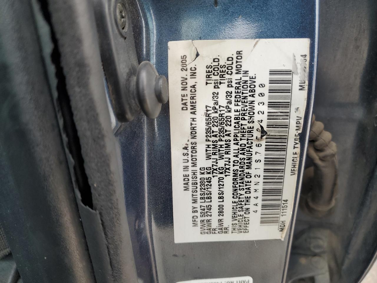 2006 Mitsubishi Endeavor Ls VIN: 4A4MN21S76E042300 Lot: 45396665