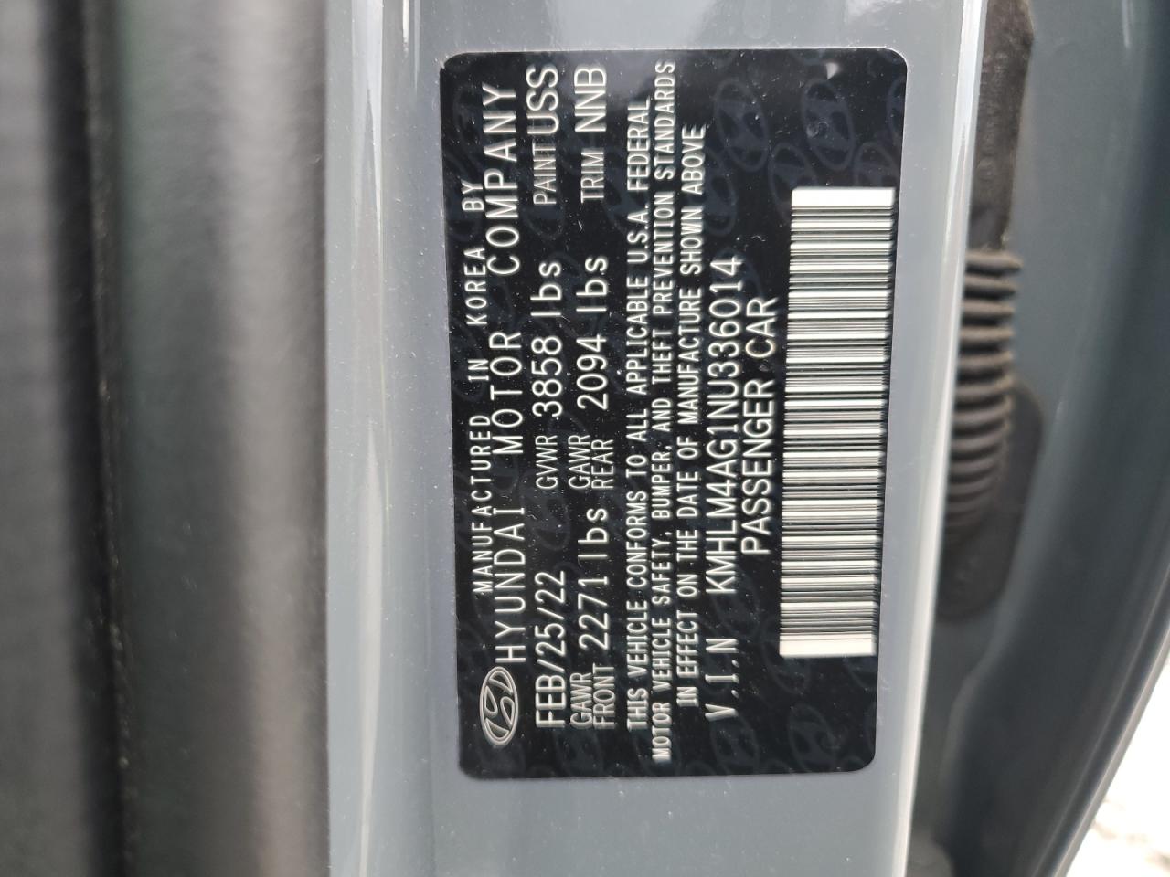 2022 Hyundai Elantra Sel VIN: KMHLM4AG1NU336014 Lot: 43766005