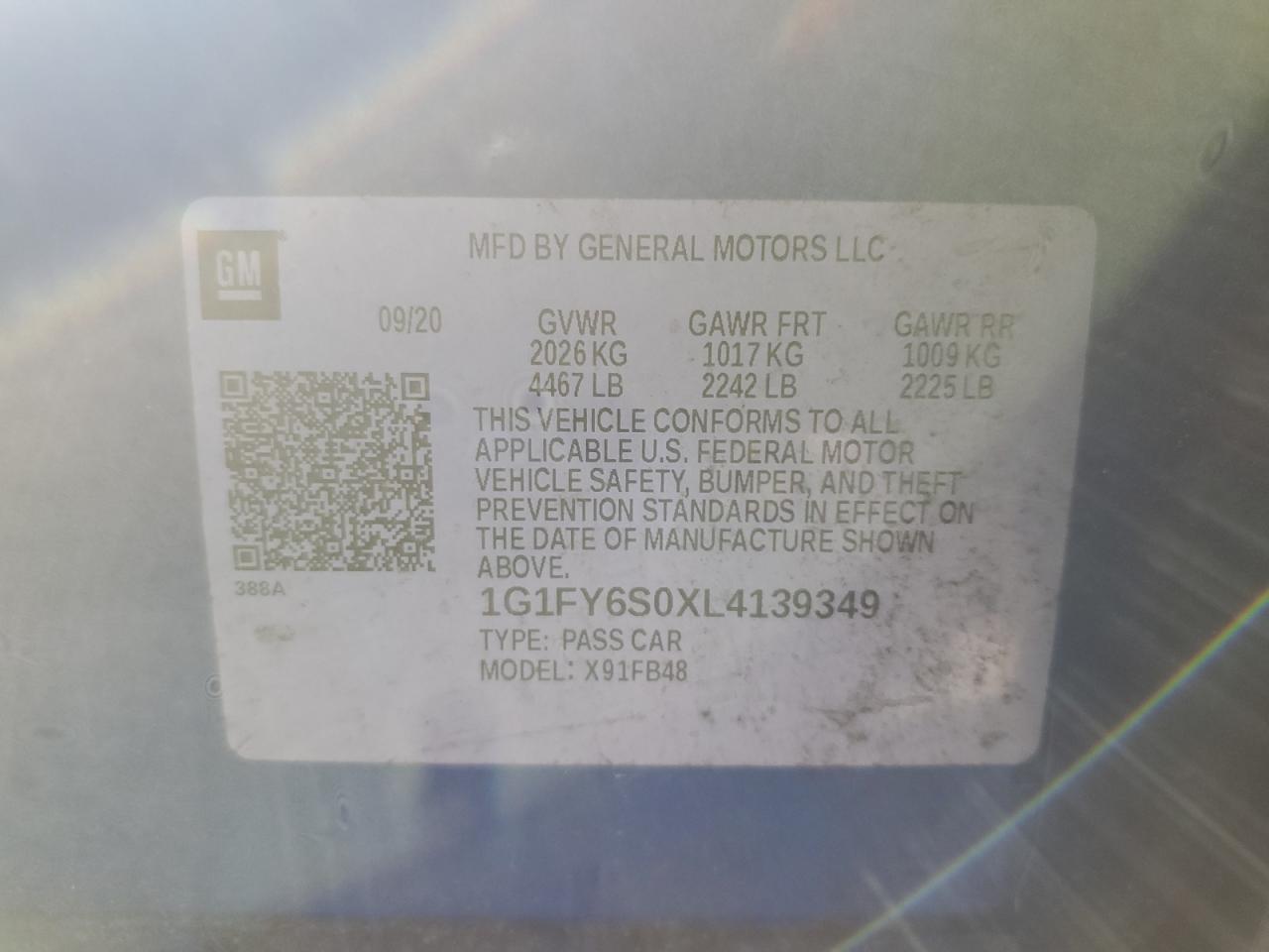2020 Chevrolet Bolt Ev Lt VIN: 1G1FY6S0XL4139349 Lot: 45124375