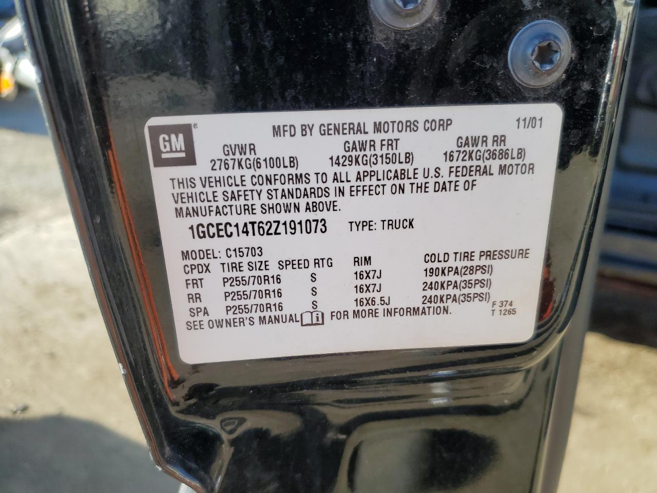 2002 Chevrolet Silverado C1500 VIN: 1GCEC14Y62Z191073 Lot: 45017825