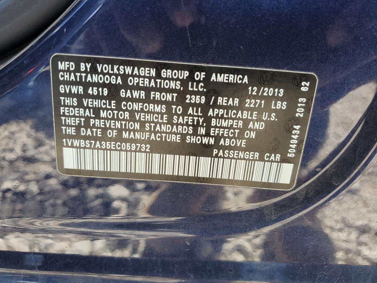 2014 Volkswagen Passat Se VIN: 1VWBS7A35EC059732 Lot: 45672955