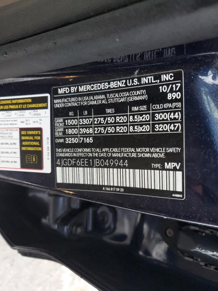 2018 Mercedes-Benz Gls 450 4Matic VIN: 4JGDF6EE1JB049944 Lot: 45201315