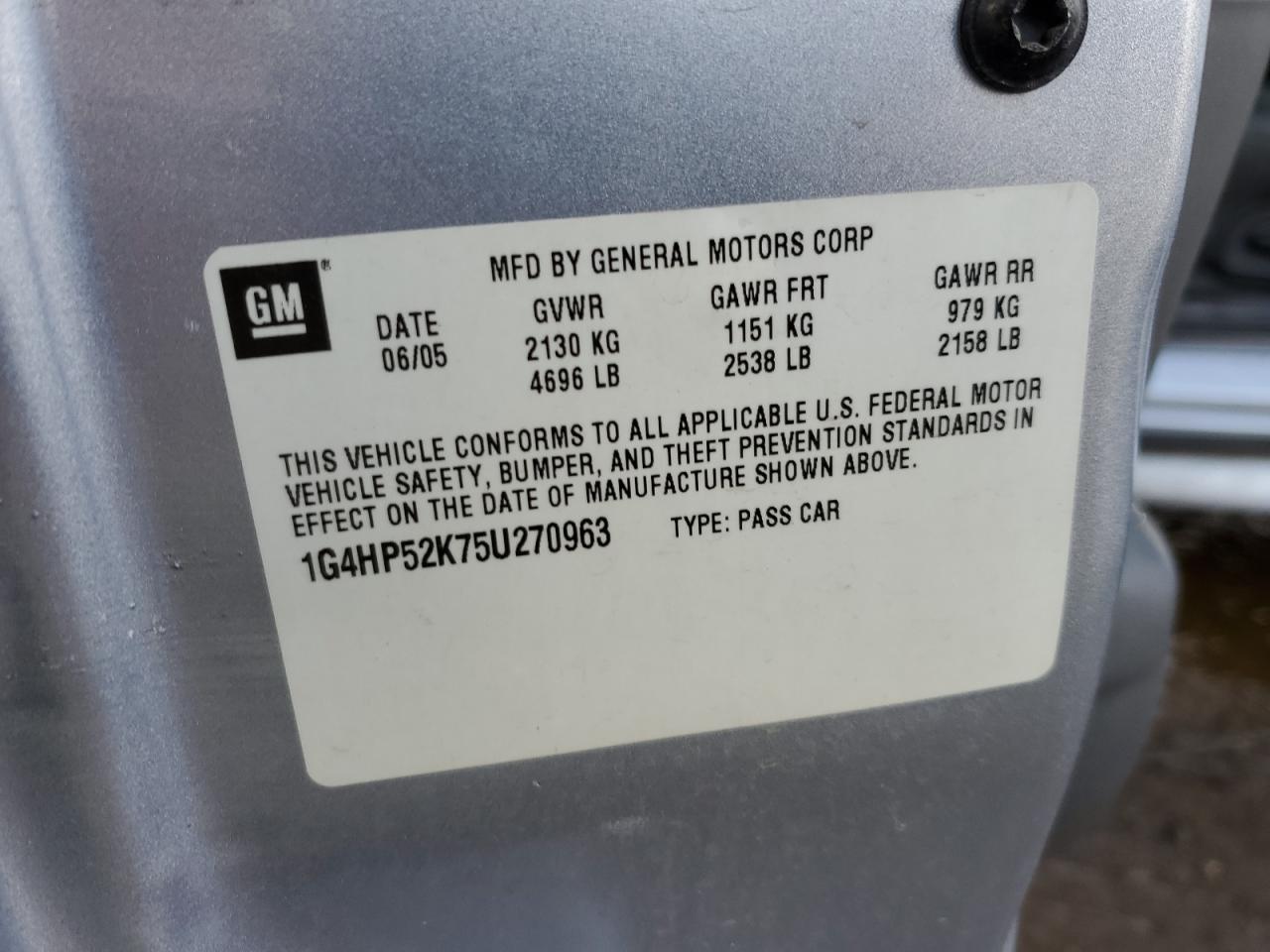 2005 Buick Lesabre Custom VIN: 1G4HP52K75U270963 Lot: 45916565