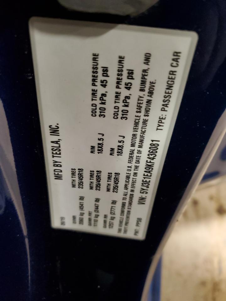 2019 Tesla Model 3 VIN: 5YJ3E1EA9KF436081 Lot: 44931235