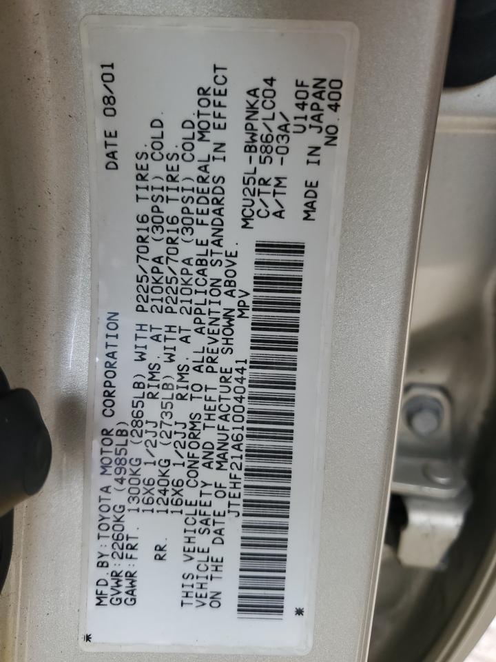 2001 Toyota Highlander VIN: JTEHF21A610040441 Lot: 46552705