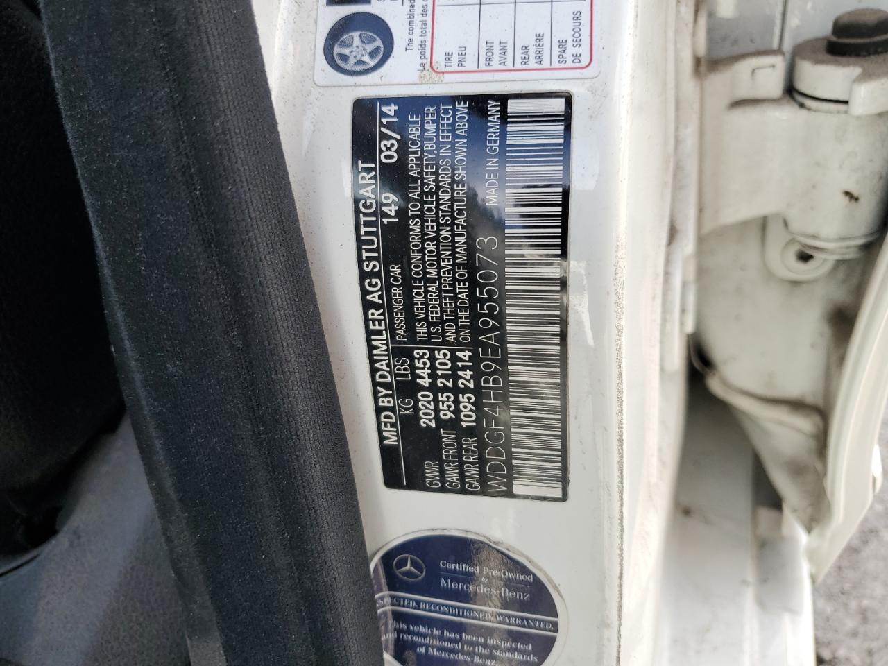 2014 Mercedes-Benz C 250 VIN: WDDGF4HB9EA955073 Lot: 46194325