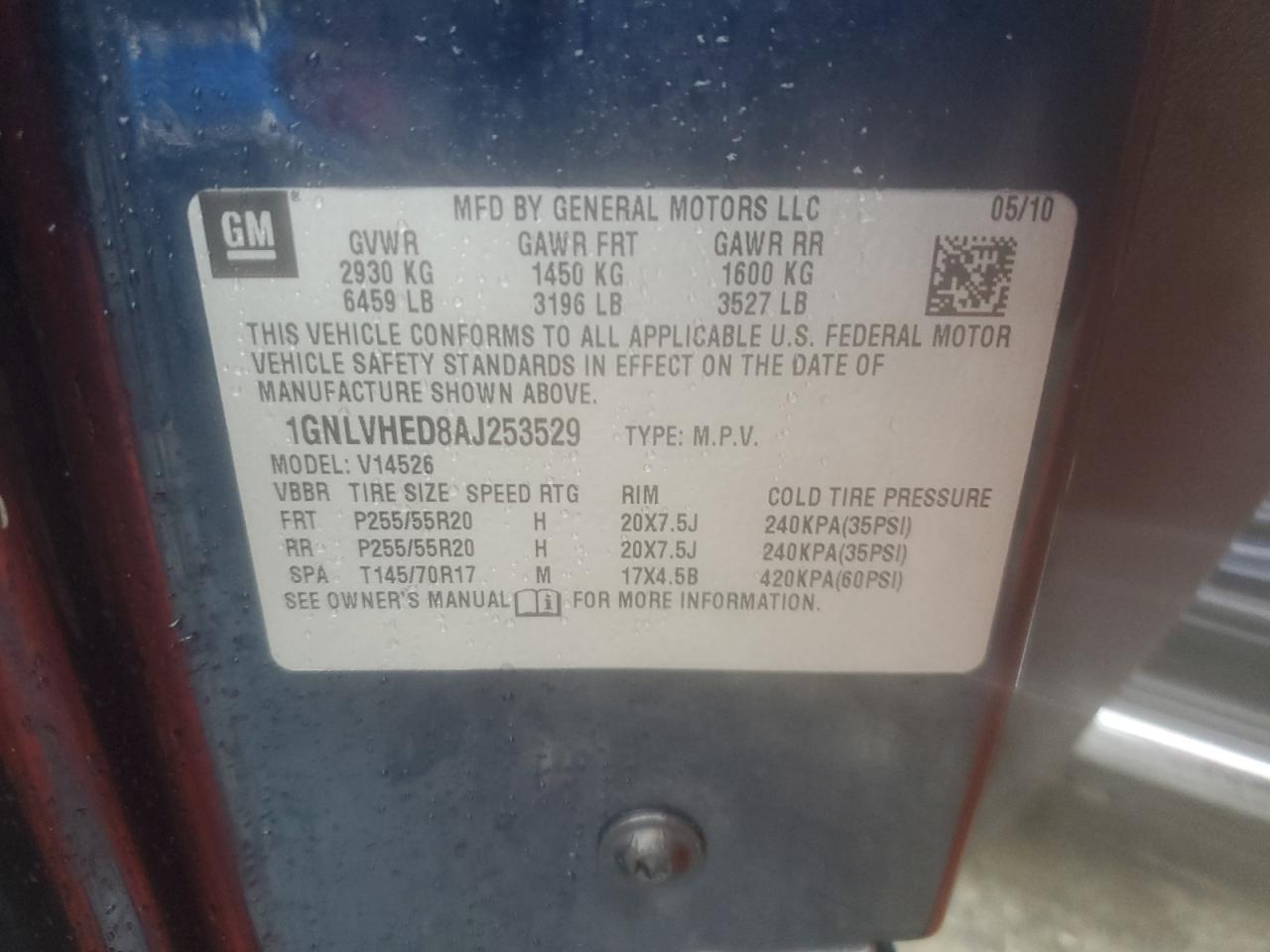 2010 Chevrolet Traverse L VIN: 1GNLVHED8A253529 Lot: 44407825