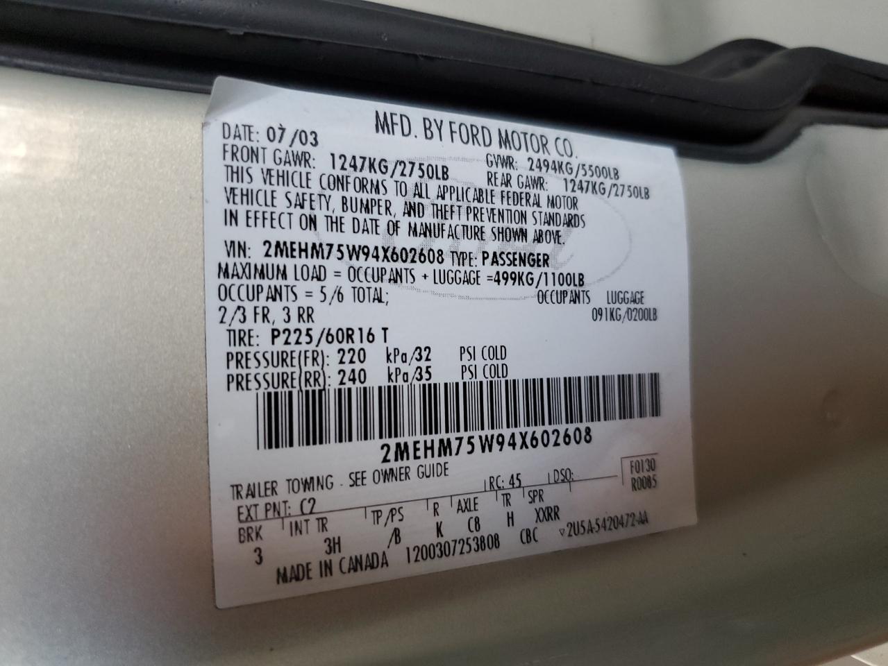 2004 Mercury Grand Marquis Ls VIN: 2MEHM75W94X602608 Lot: 44865465