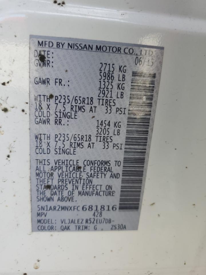 2015 Nissan Pathfinder S VIN: 5N1AR2MNXFC681816 Lot: 46715065