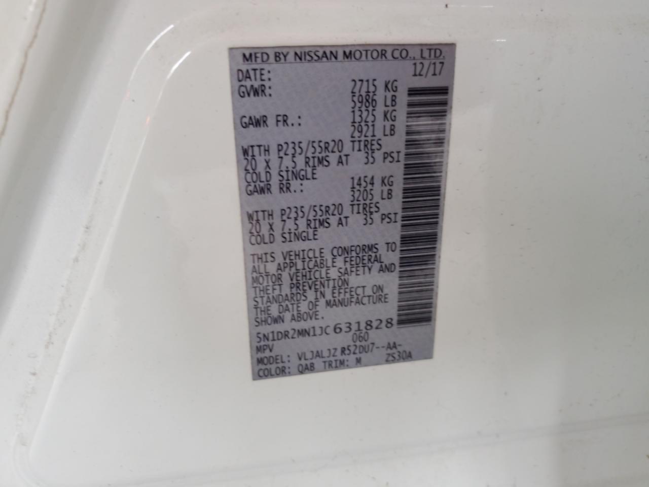 2018 Nissan Pathfinder S VIN: 5N1DR2MN1JC631828 Lot: 46715095