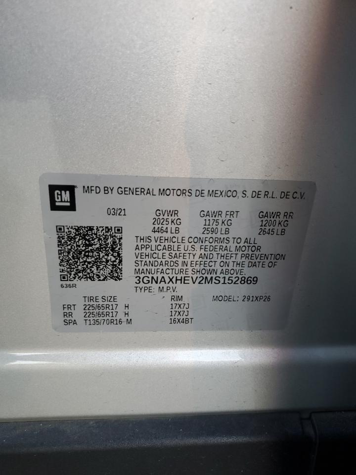 2021 Chevrolet Equinox Ls VIN: 3GNAXHEV2MS152869 Lot: 44269725