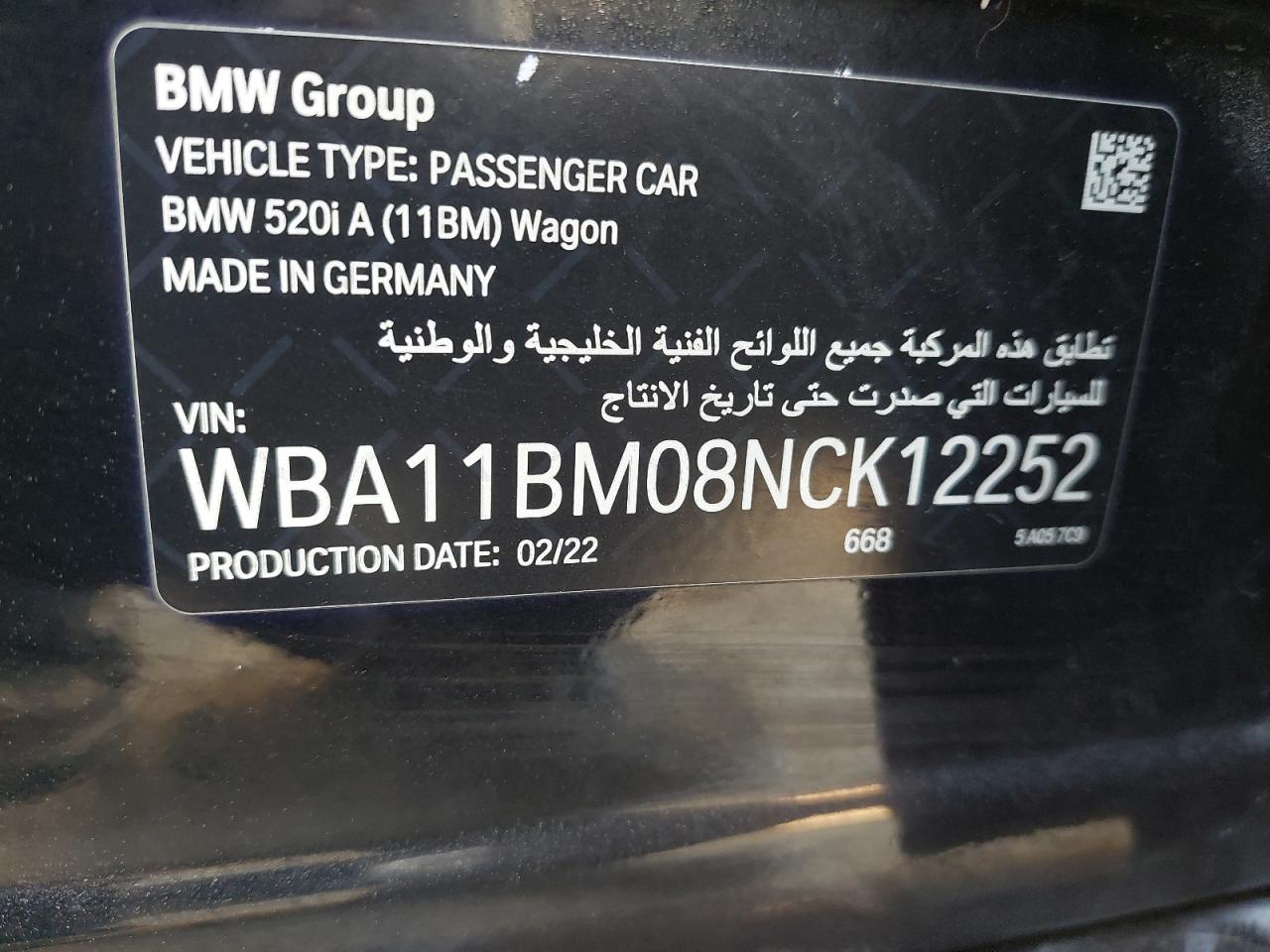WBA11BM08NCK12252 - 2022 BMW 520I - #43307305