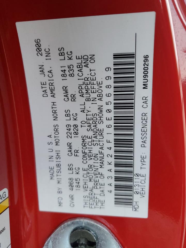2006 Mitsubishi Eclipse Gs VIN: 4A3AK24F16E056899 Lot: 44638845