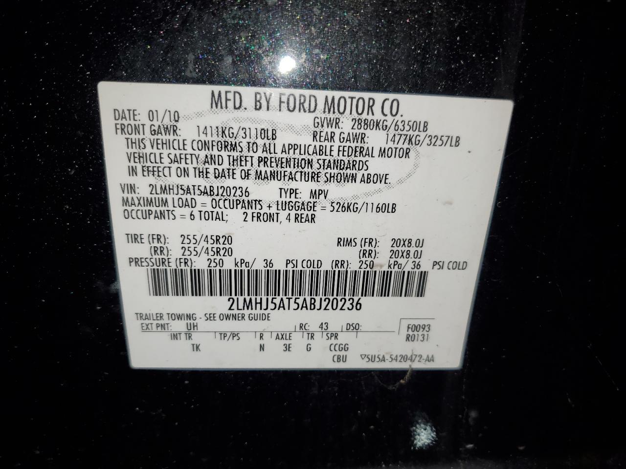 2010 Lincoln Mkt VIN: 2LMHJ5AT5ABJ20236 Lot: 42769315