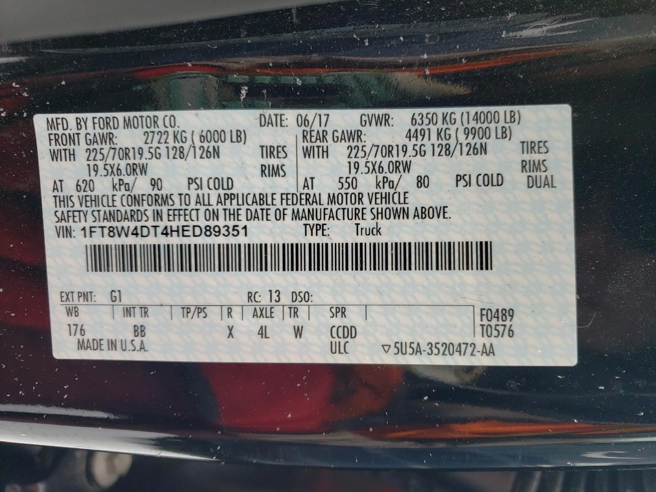 2017 Ford F450 Super Duty VIN: 1FT8W4DT4HED89351 Lot: 87121144