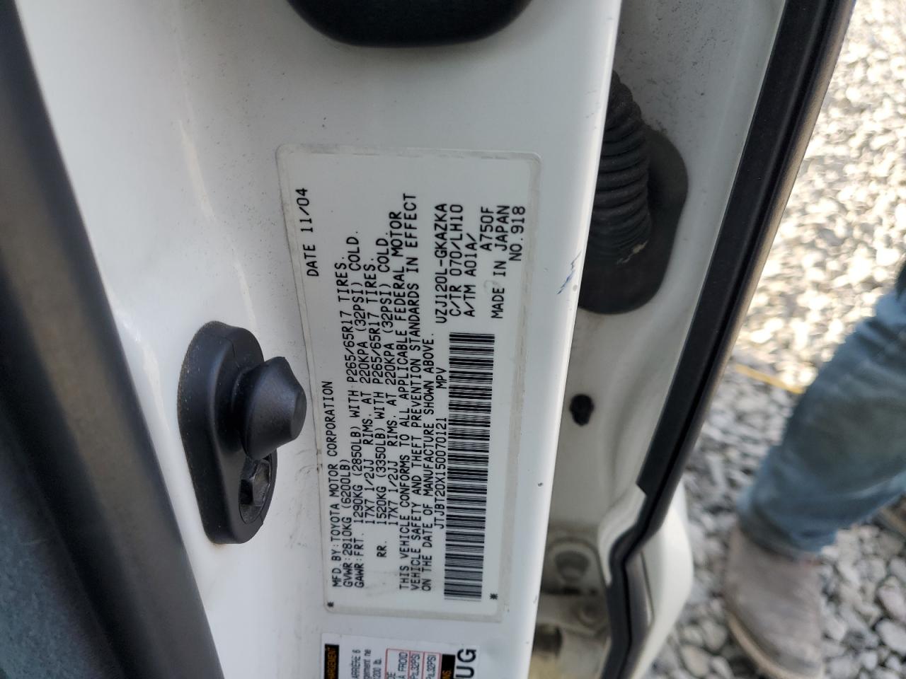 2005 Lexus Gx 470 VIN: JTJBT20X150070121 Lot: 46461785