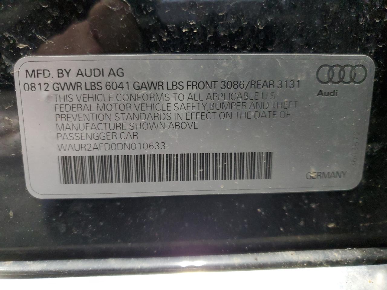 2013 Audi A8 L Quatt VIN: WAURAFD0DN010633 Lot: 47470525