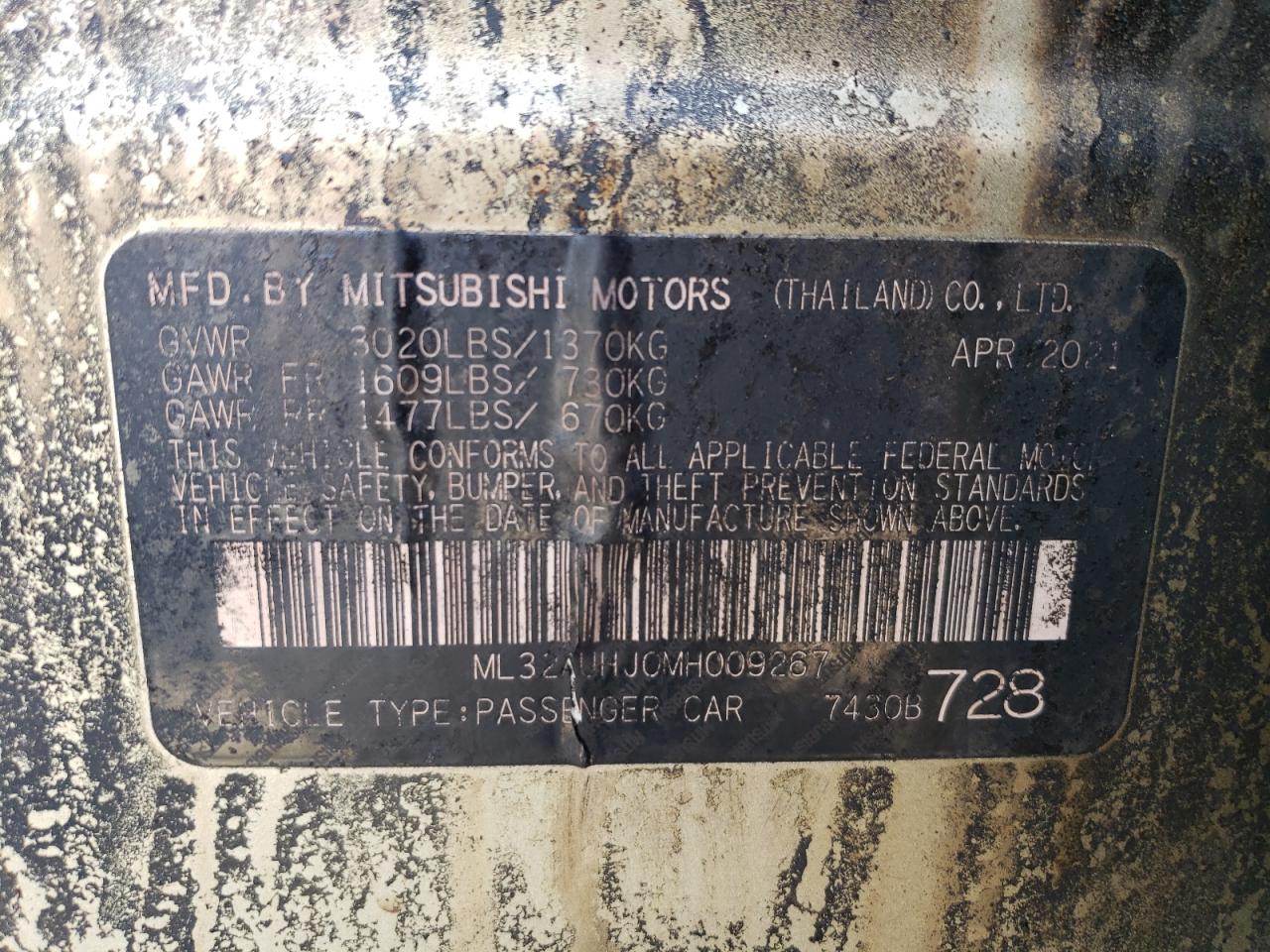 2021 Mitsubishi Mirage Es VIN: ML32AUHJ0MH009267 Lot: 47106695