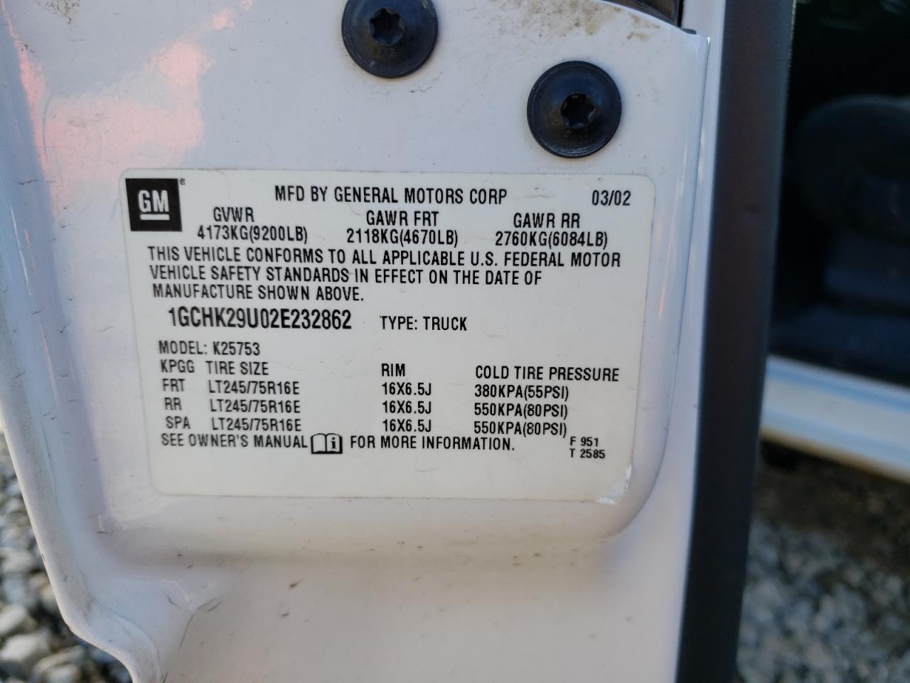 2002 Chevrolet Silverado K2500 Heavy Duty VIN: 1GCHK29U02E232862 Lot: 61401015