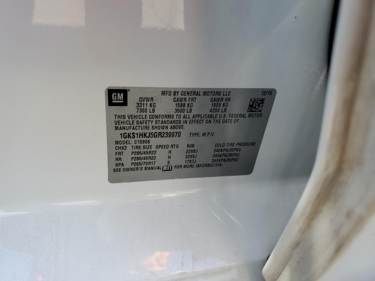 2016 GMC Yukon Xl Denali VIN: 1GKS1HKJ5GR239970 Lot: 46711955