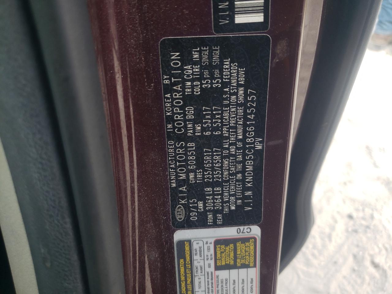 2016 Kia Sedona Lx VIN: KNDMB5C18G6145257 Lot: 44788995