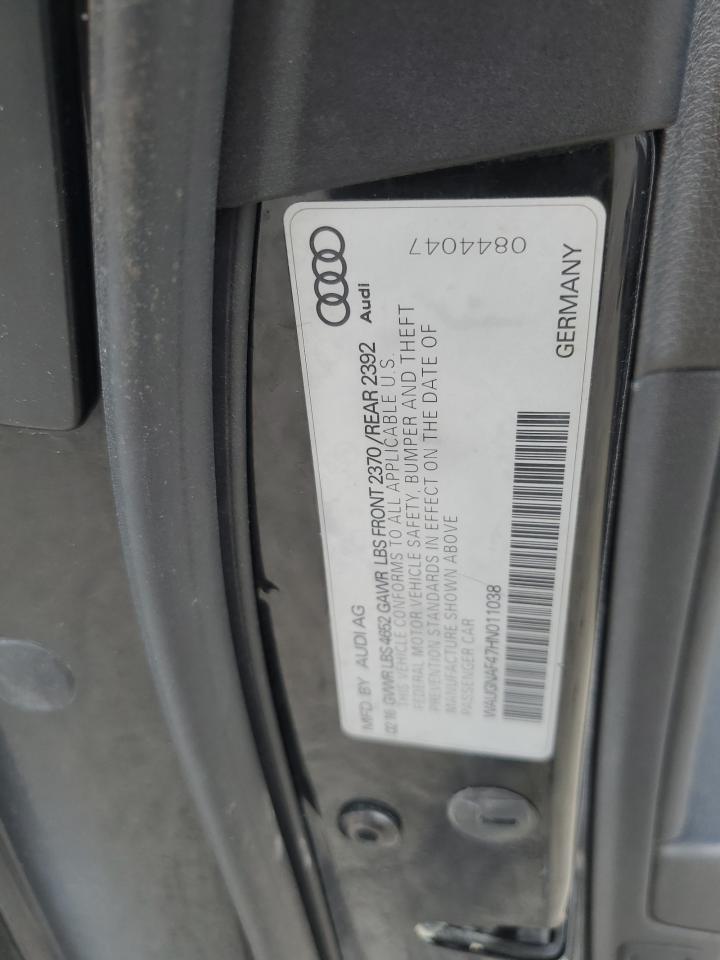 2017 Audi A4 Premium VIN: WAUGNAF47HN011038 Lot: 45464415