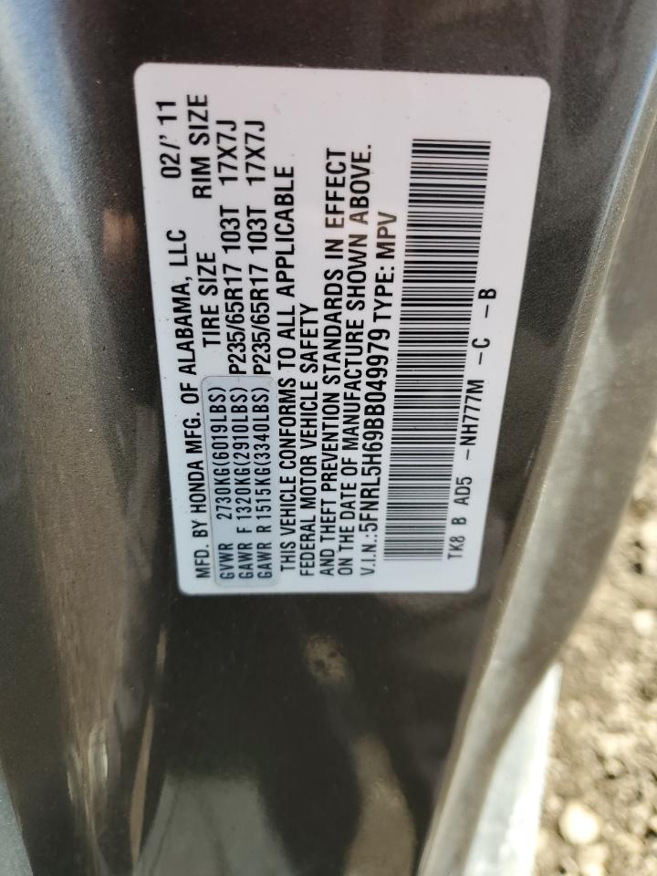 2011 Honda Odyssey Exl VIN: 5FNRL5H69BB049979 Lot: 44182095