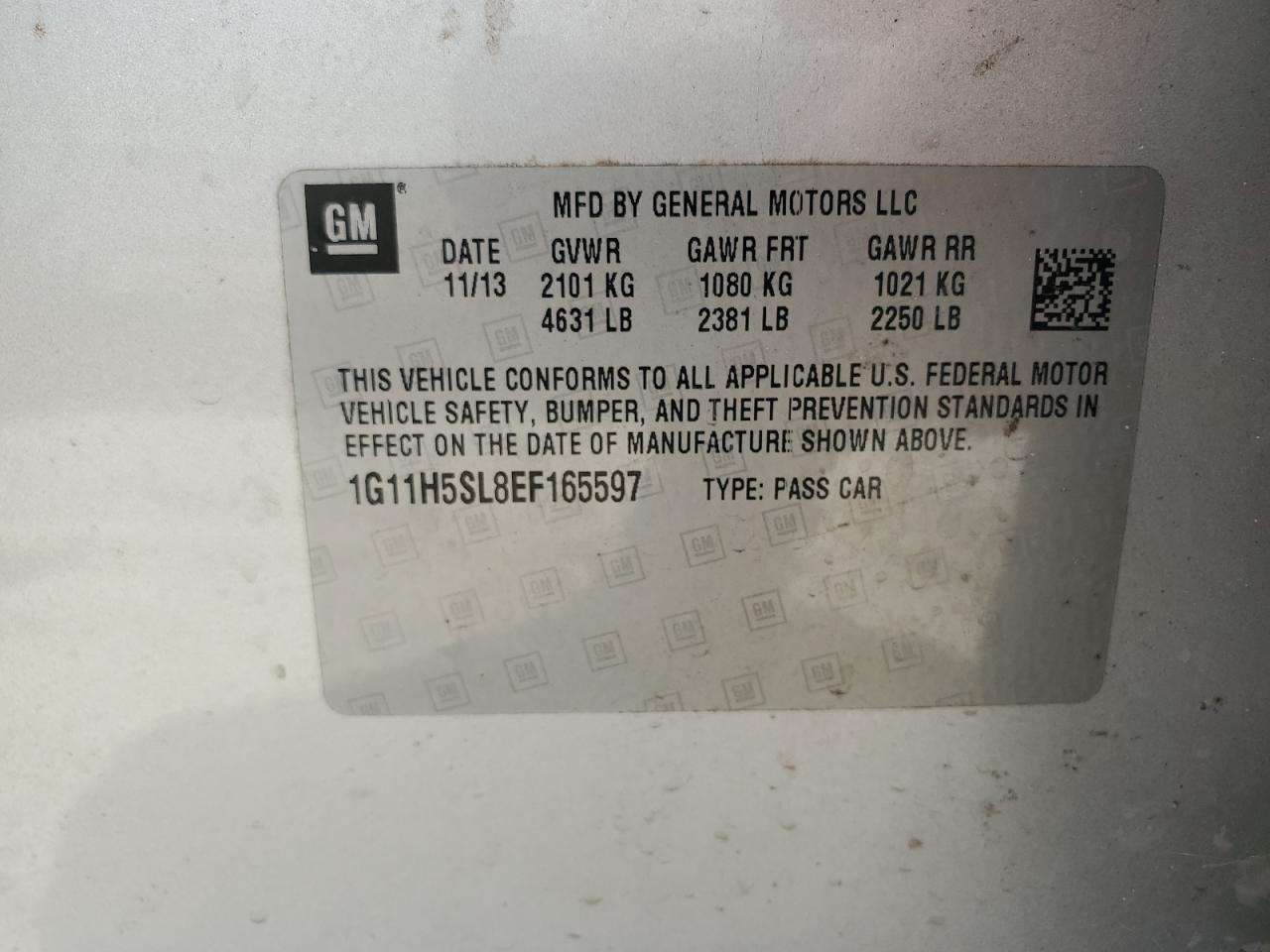 2014 Chevrolet Malibu Ltz VIN: 1G11H5SL8EF165597 Lot: 45624935