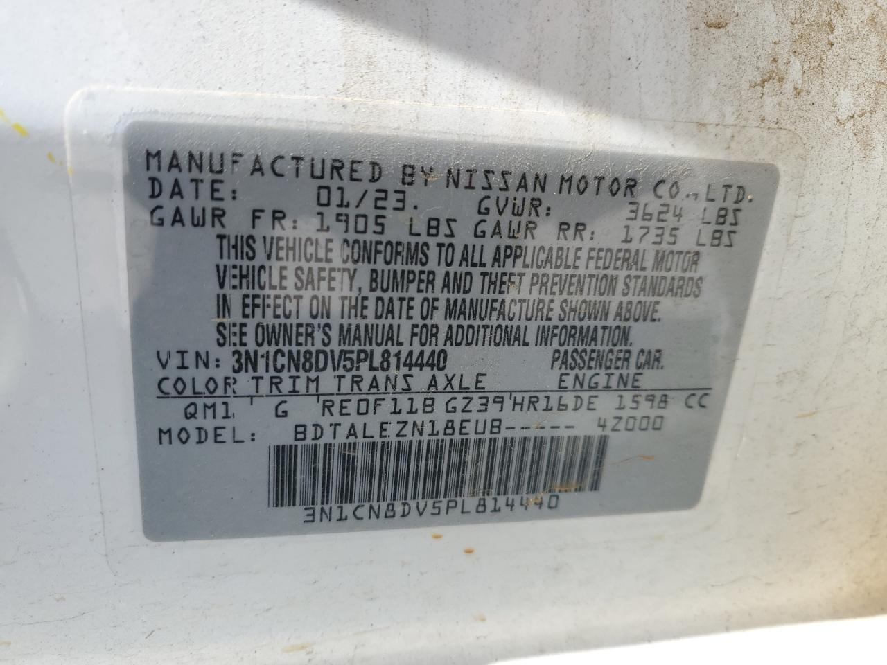 2023 Nissan Versa S VIN: 3N1CN8DV5PL814440 Lot: 46159635