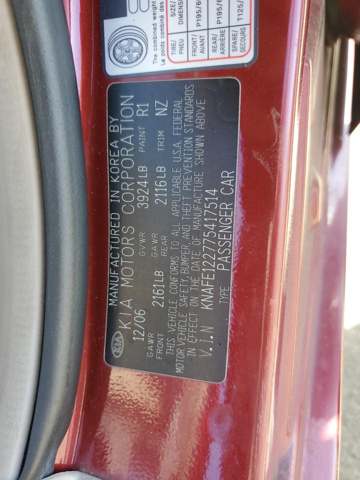 2007 Kia Spectra Ex VIN: KNAFE122775417514 Lot: 47394785