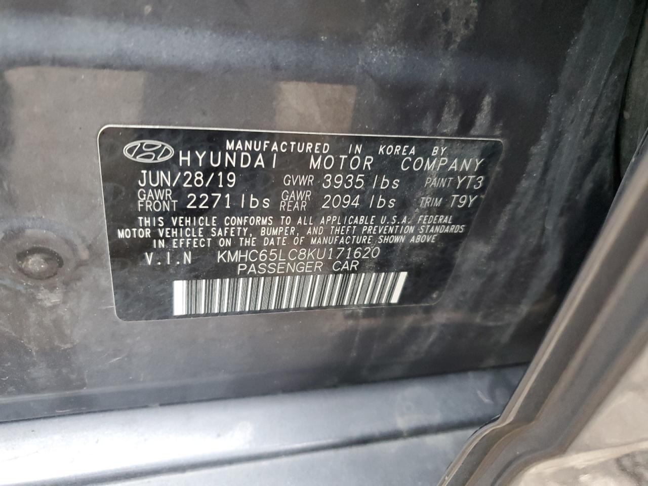 2019 Hyundai Ioniq Blue VIN: KMHC65LC8KU171620 Lot: 43796755