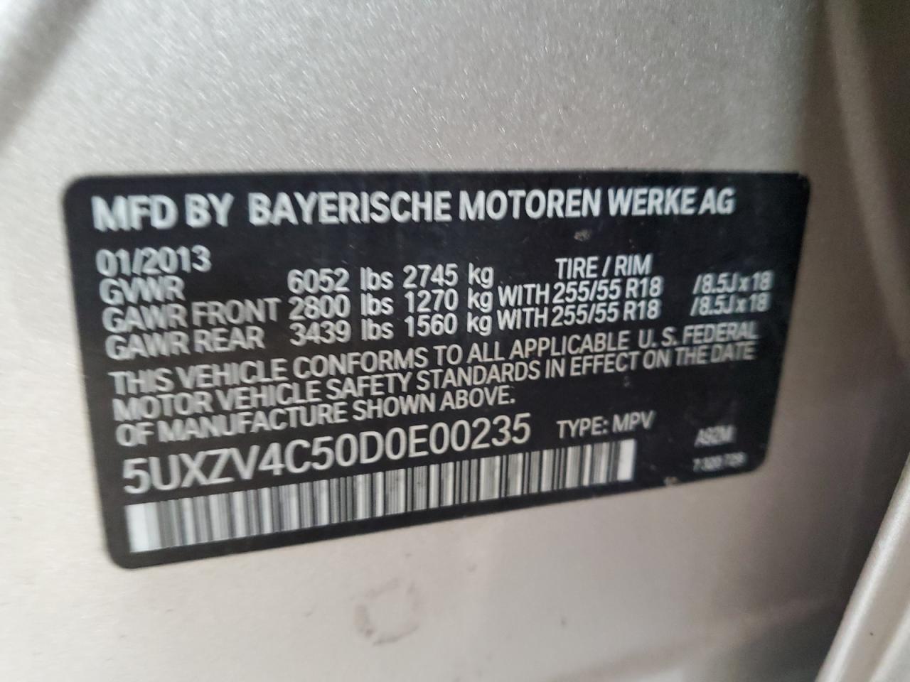 2013 BMW X5 xDrive35I VIN: 5UXZV4C50D0E00235 Lot: 45530065