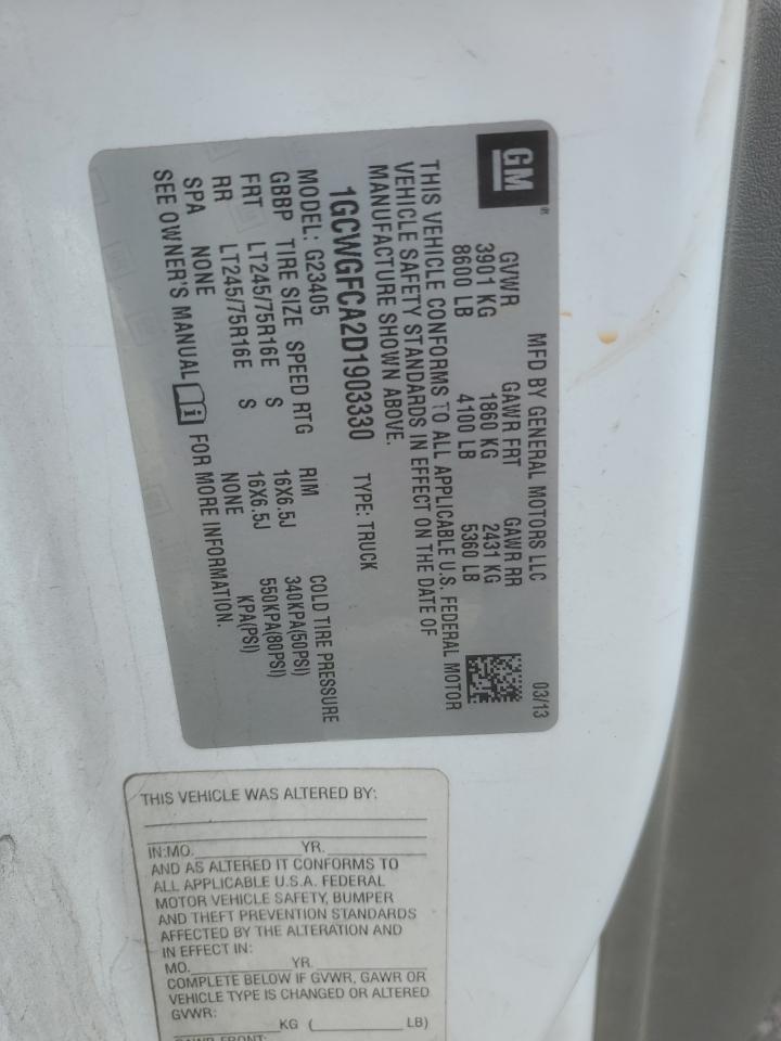 2013 Chevrolet Express G2500 VIN: 1GCWGFCA2D1903330 Lot: 45496415