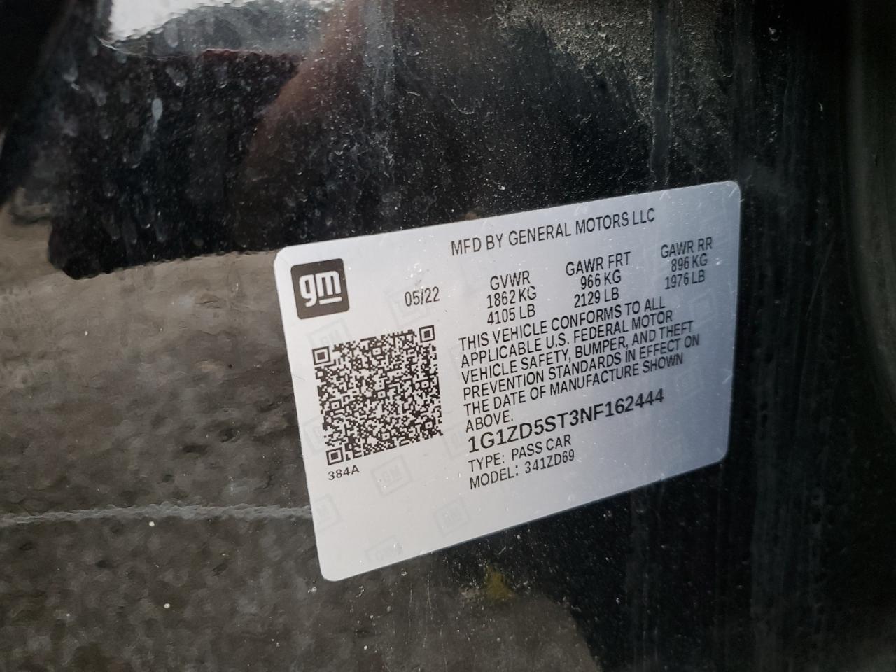 2022 Chevrolet Malibu Lt VIN: 1G1ZD5ST3NF162444 Lot: 44236345