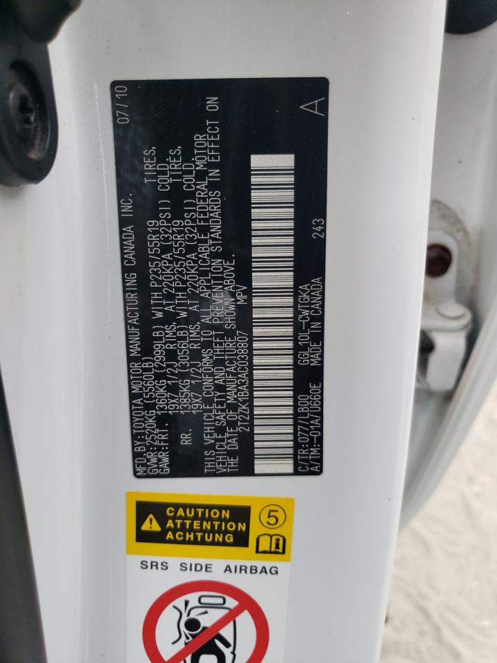 2010 Lexus Rx 350 VIN: 2T2ZK1BA3AC038807 Lot: 44277225