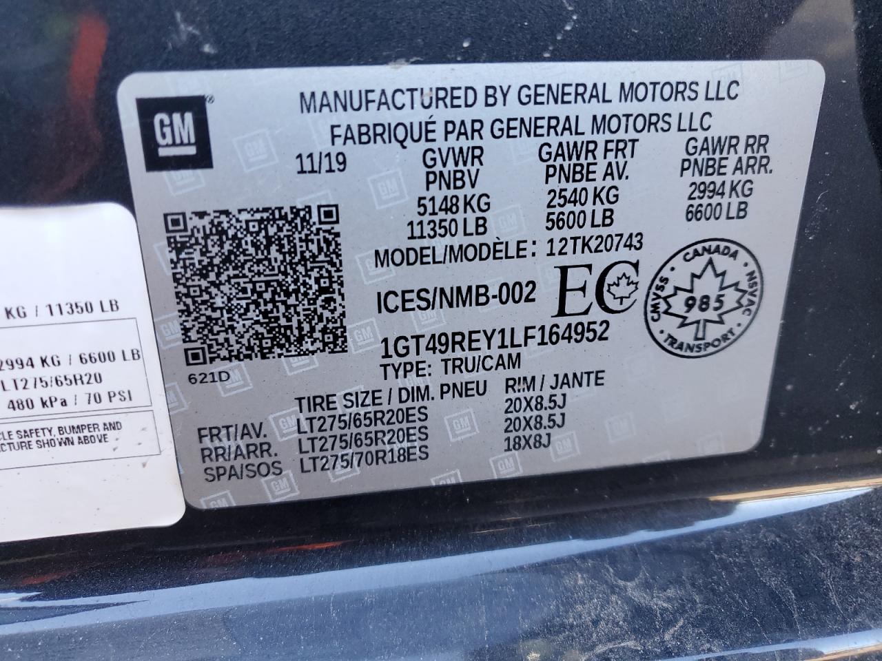 2020 GMC Sierra K2500 Denali VIN: 1GT49REY1LF164952 Lot: 44575305