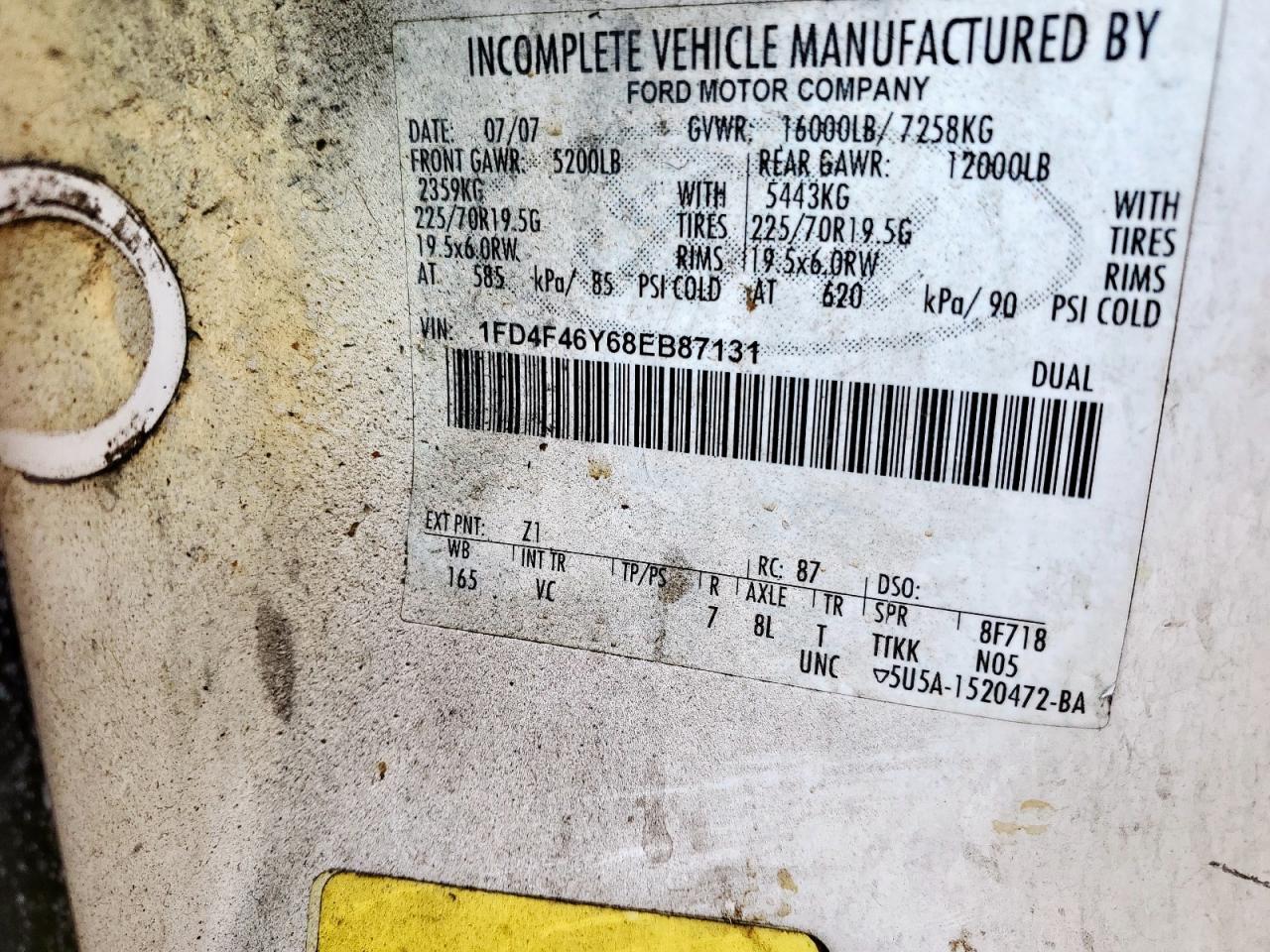 2008 Ford F450 Super Duty VIN: 1FD4F46Y68EB87131 Lot: 47085845