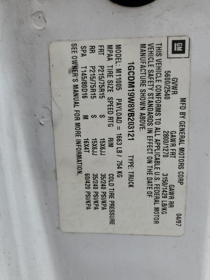 1997 Chevrolet Astro VIN: 1GCDM19W8VB203121 Lot: 46474715
