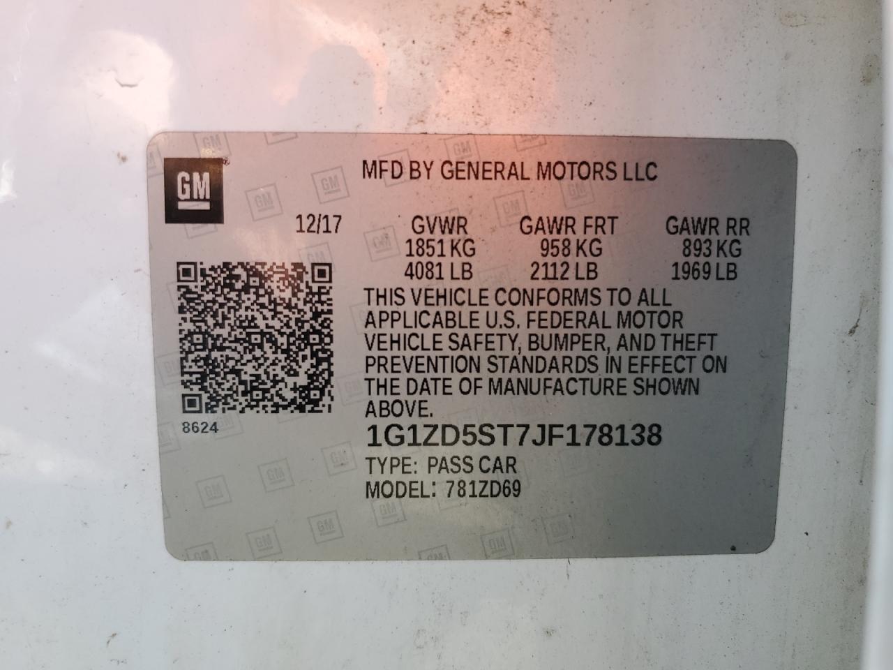 2018 Chevrolet Malibu Lt VIN: 1G1ZD5ST7JF178138 Lot: 46811175