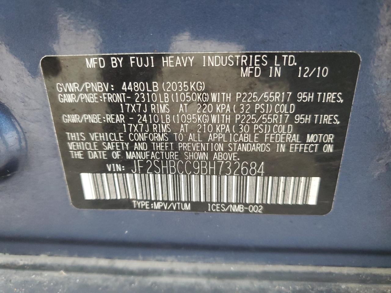 2011 Subaru Forester 2.5X Premium VIN: JF2SHBCC9BH732684 Lot: 45424195