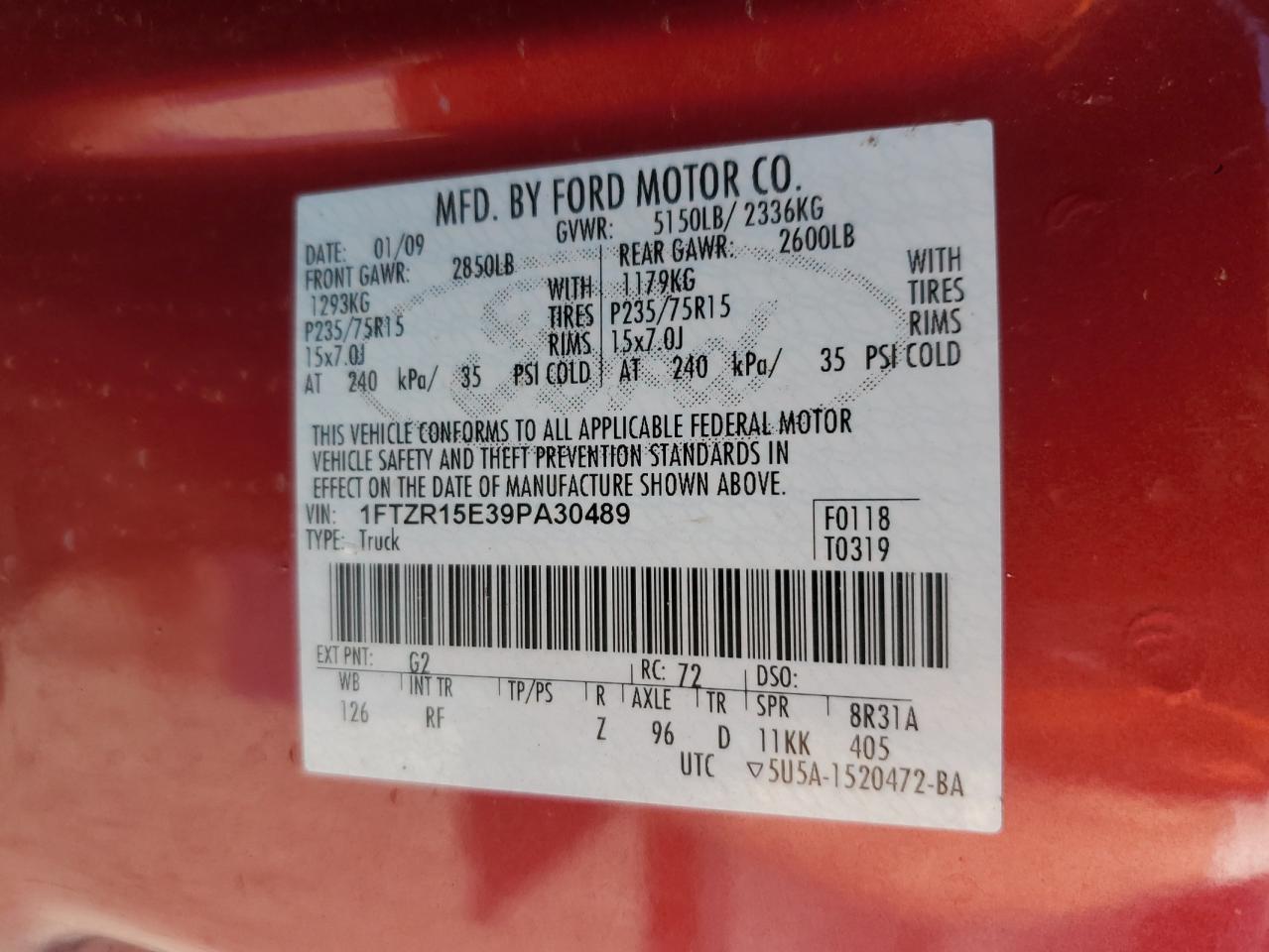 2009 Ford Ranger Super Cab VIN: 1FTZR15E39PA30489 Lot: 47217755