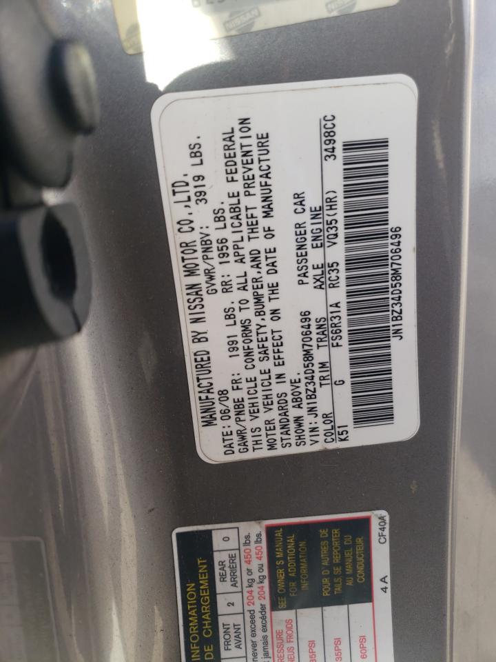 2008 Nissan 350Z Coupe VIN: JN1BZ34D58M706496 Lot: 44586295