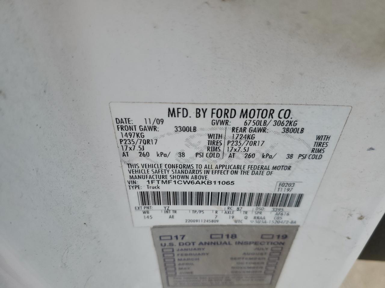 2010 Ford F150 VIN: 1FTMF1CW6AKB11065 Lot: 43140695