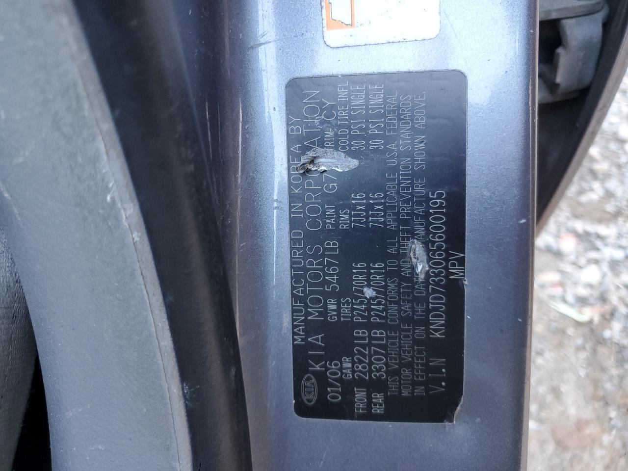 2006 Kia Sorento Ex VIN: KNDJD733065600195 Lot: 43606475